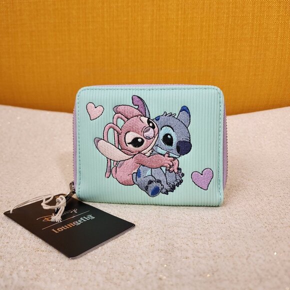 Loungefly Disney Lilo and Stitch Angel Corduroy Pastel Color Block Zip Wallet - Picture 2 of 13